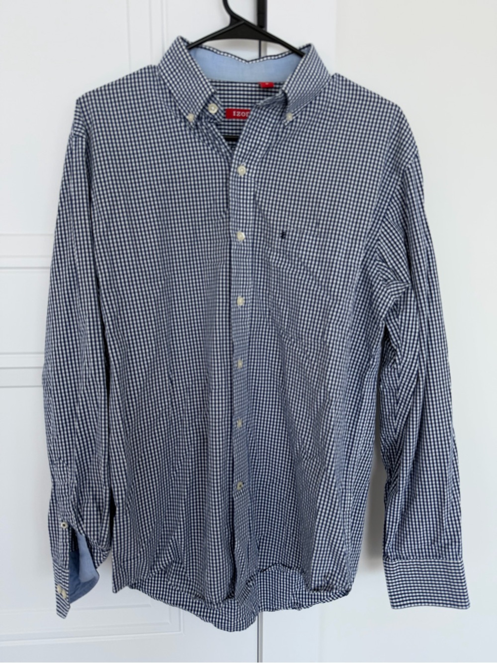 Izod Men’s Blue & White Check Button Down Collar Shirt 100% Cotton Size M